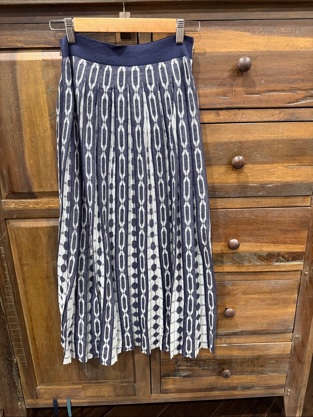 Tory Burch Knit Jacquard Patterned Pleated Skirt